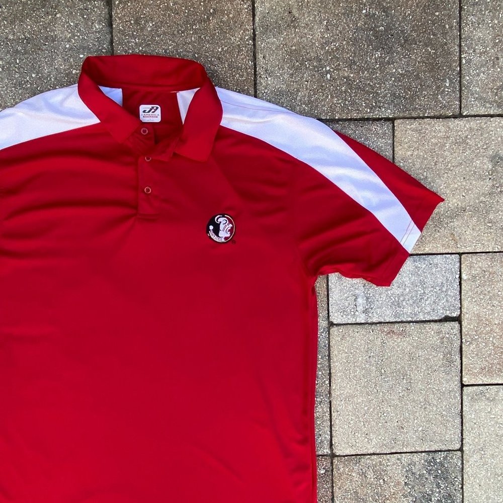 FSU FLORIDA STATE UNIVERSITY SEMINOLES Red Athletic Polo T Shirt Size Large